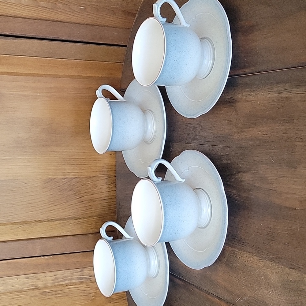 Mikasa Stonecraft Vintage Autumn Wheat Footed Coffee Tea Cups & Saucers